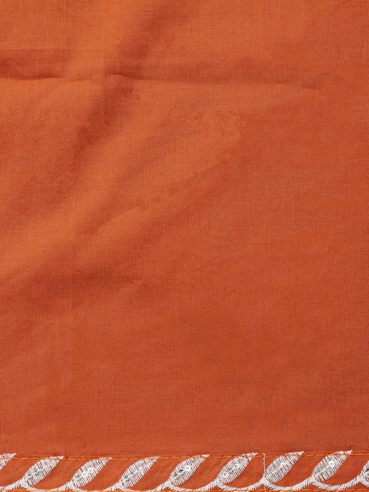 Rust Embroidered Cotton Blend Unstitched Suit &amp; Pant With Cotton Dupatta