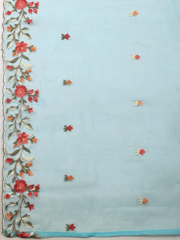 Firozee Embroidered Chanderi Unstitched Suit &amp; Pant With Chanderi Dupatta