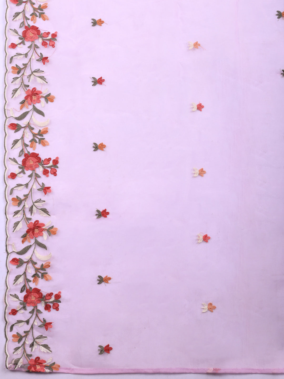 Lavender Embroidered Chanderi Unstitched Suit &amp; Pant With Chanderi Dupatta