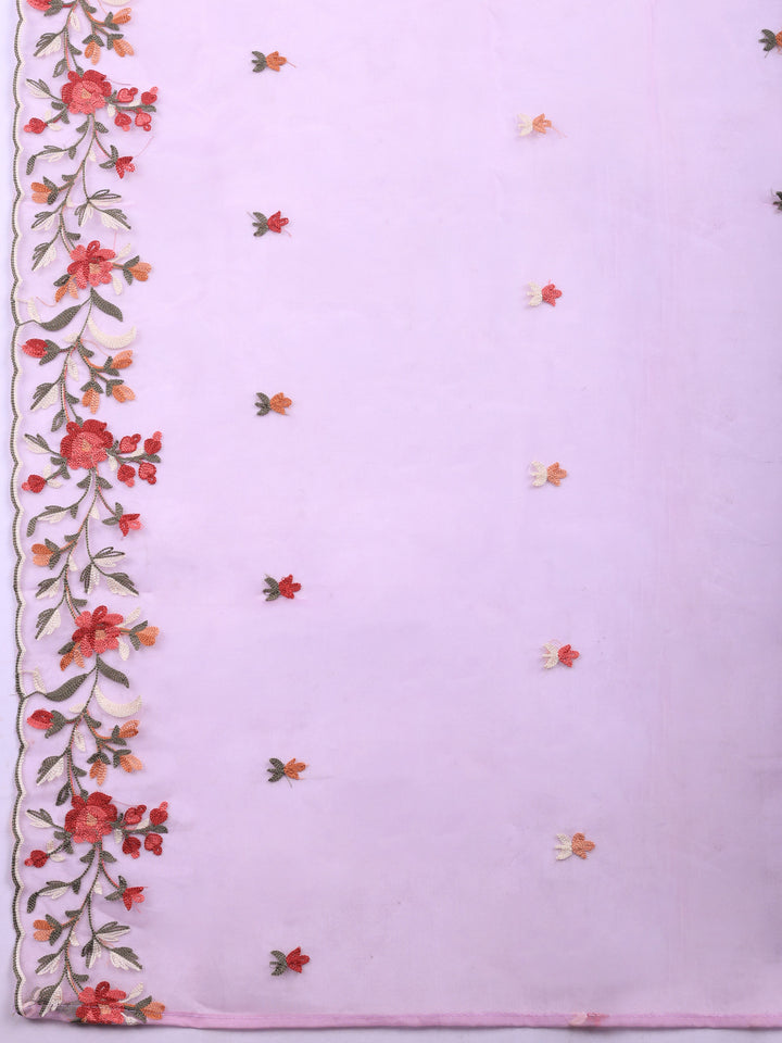 Lavender Embroidered Chanderi Unstitched Suit &amp; Pant With Chanderi Dupatta