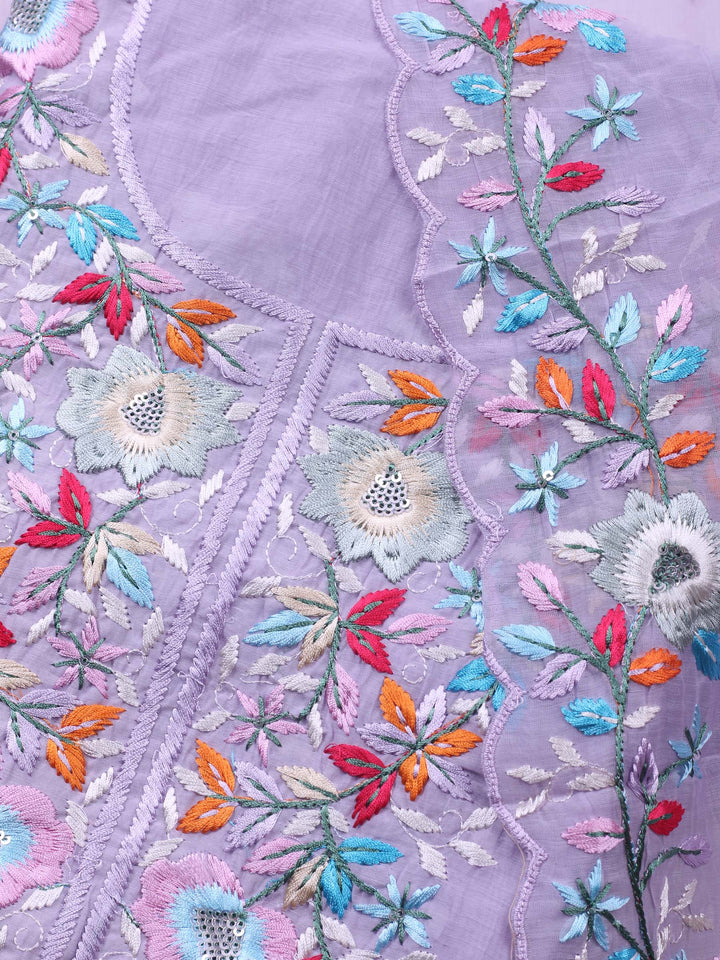 Lavender Embroidered Chanderi Unstitched Suit &amp; Pant With Chanderi Dupatta