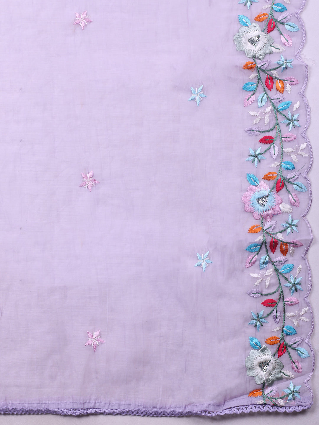 Lavender Embroidered Chanderi Unstitched Suit &amp; Pant With Chanderi Dupatta