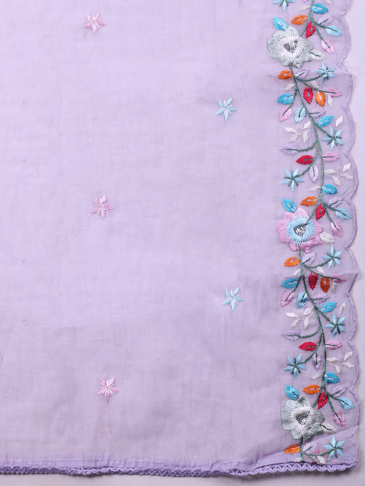 Lavender Embroidered Chanderi Unstitched Suit &amp; Pant With Chanderi Dupatta
