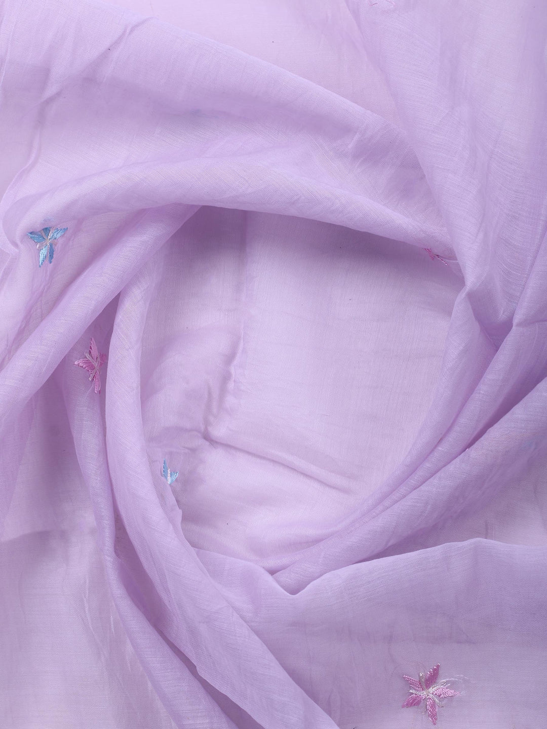 Lavender Embroidered Chanderi Unstitched Suit &amp; Pant With Chanderi Dupatta