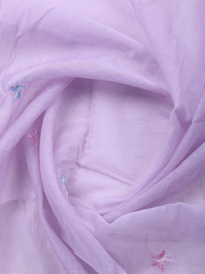 Lavender Embroidered Chanderi Unstitched Suit &amp; Pant With Chanderi Dupatta