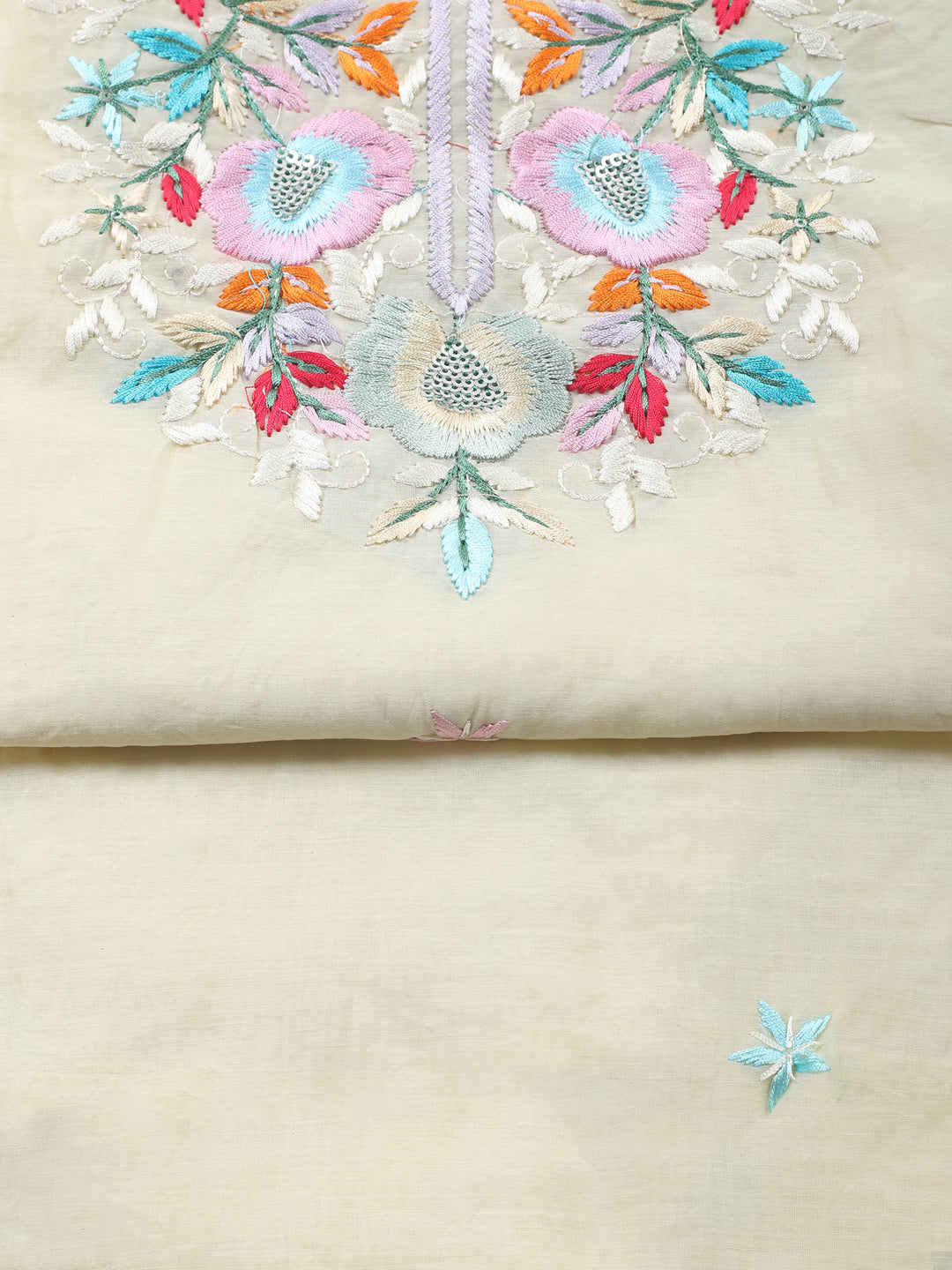 Lemon Embroidered Chanderi Unstitched Suit &amp; Pant With Chanderi Dupatta
