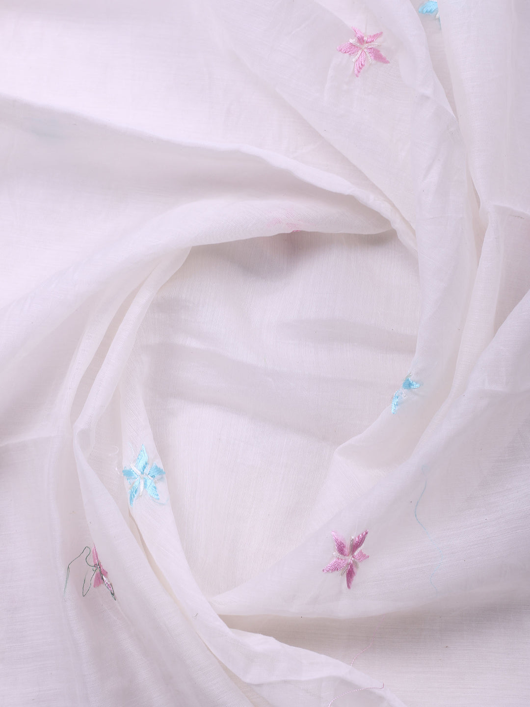 Off White Embroidered Chanderi Unstitched Suit &amp; Pant With Chanderi Dupatta