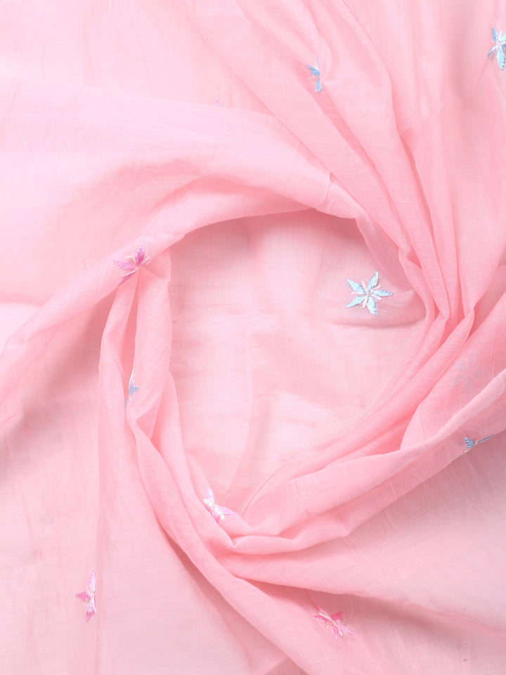 Peach Embroidered Chanderi Unstitched Suit &amp; Pant With Chanderi Dupatta