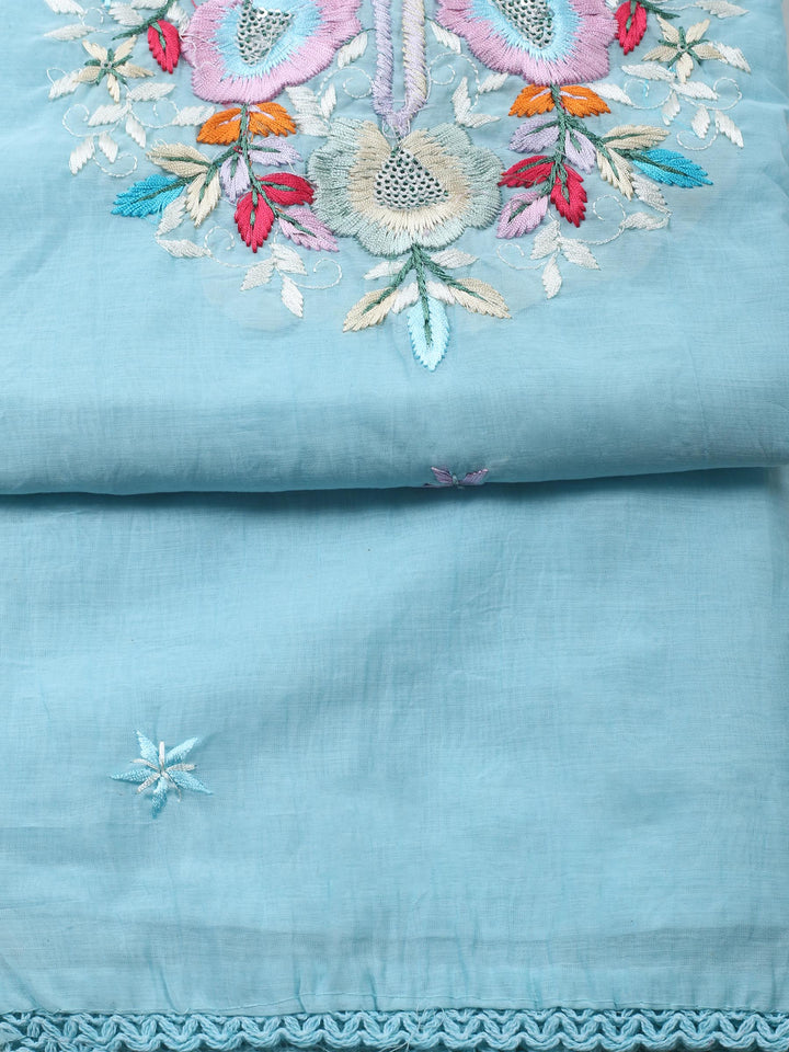 Sea Green Embroidered Chanderi Unstitched Suit &amp; Pant With Chanderi Dupatta