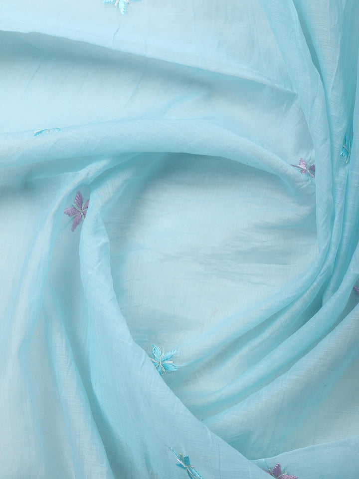 Sea Green Embroidered Chanderi Unstitched Suit &amp; Pant With Chanderi Dupatta