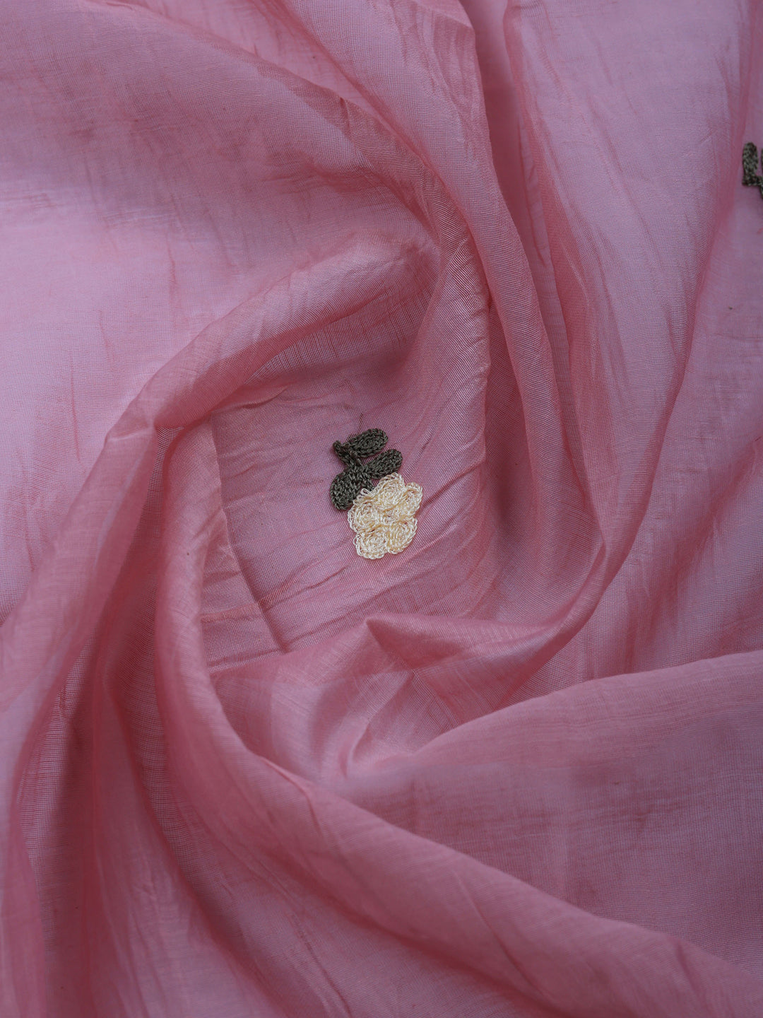Pink Embroidered Chanderi Unstitched Suit &amp; Pant With Chanderi Dupatta