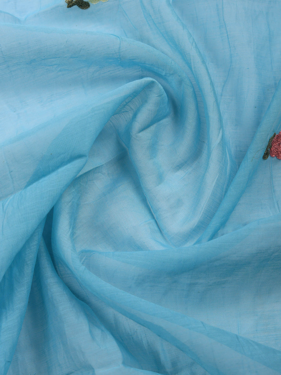 Sky Blue Embroidered Chanderi Unstitched Suit &amp; Pant With Chanderi Dupatta