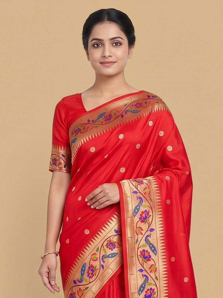Red Woven Design Art Silk Saree