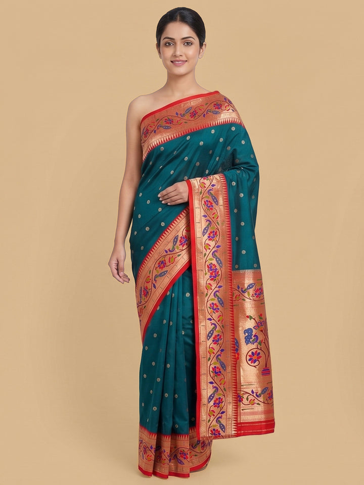 Bottle-Green Woven Design Art Silk Saree