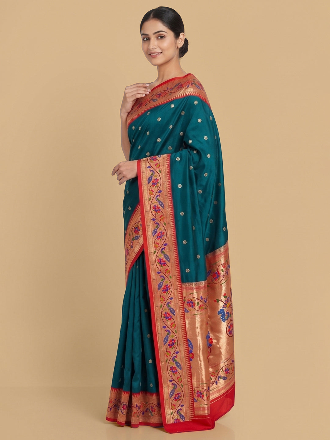Bottle-Green Woven Design Art Silk Saree