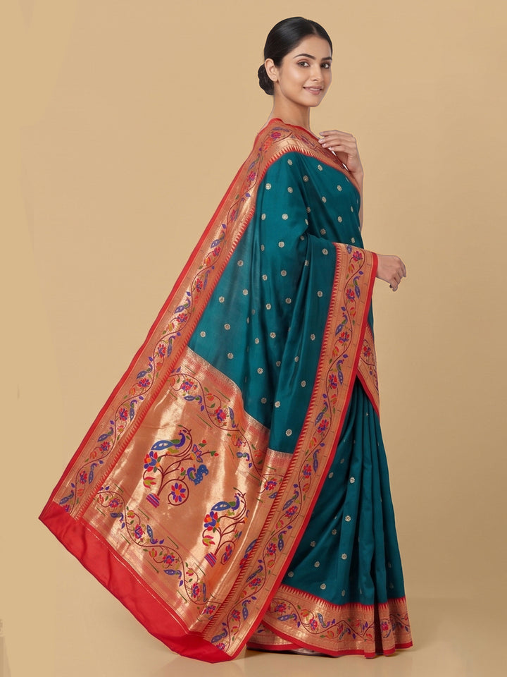 Bottle-Green Woven Design Art Silk Saree