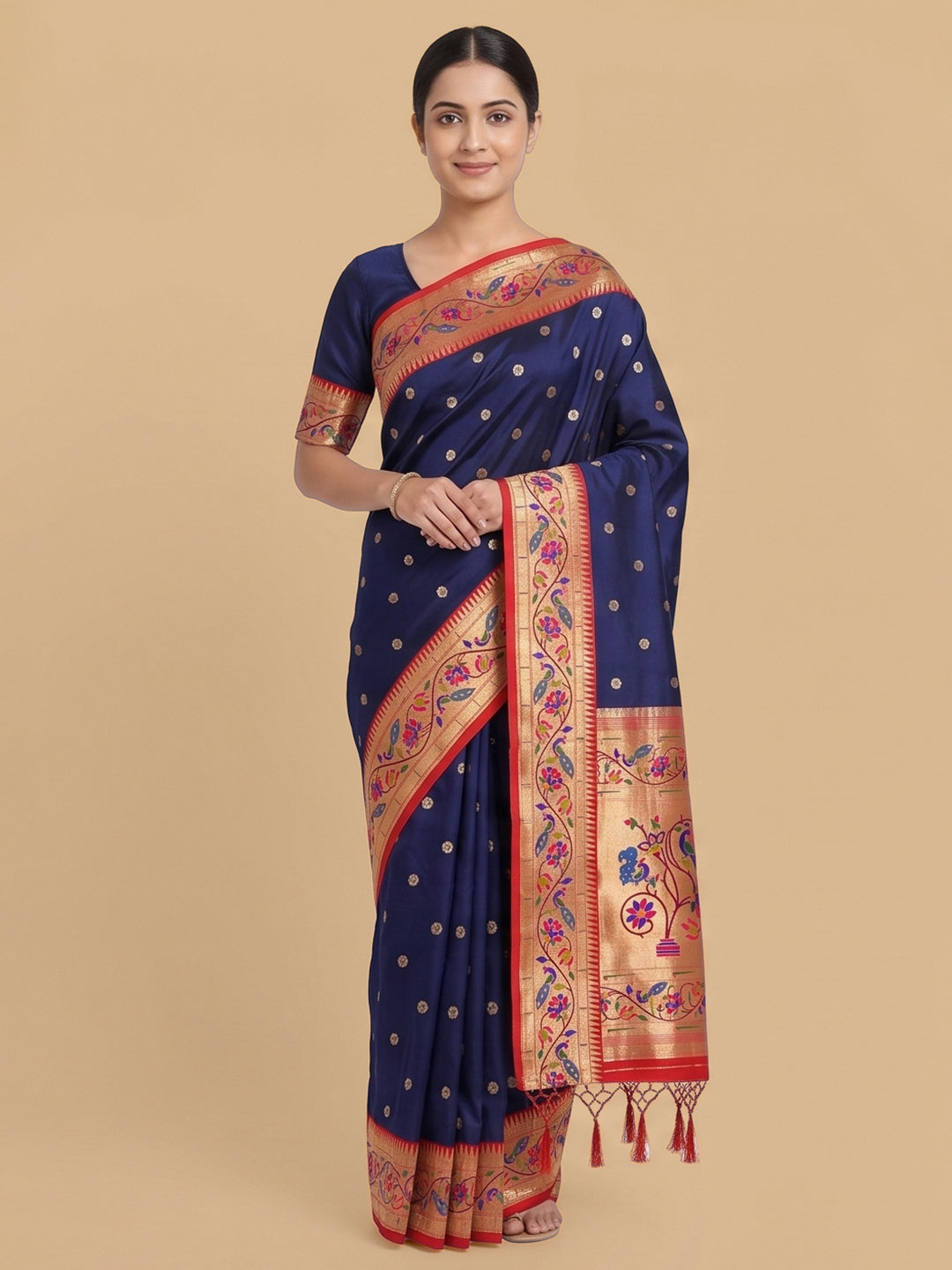 Navy-Blue Woven Design Art Silk Saree
