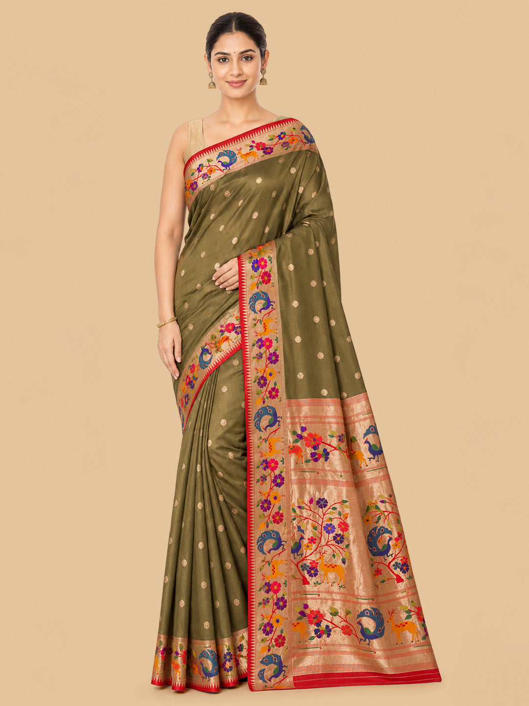 Mehandi Woven Design Art Silk Saree