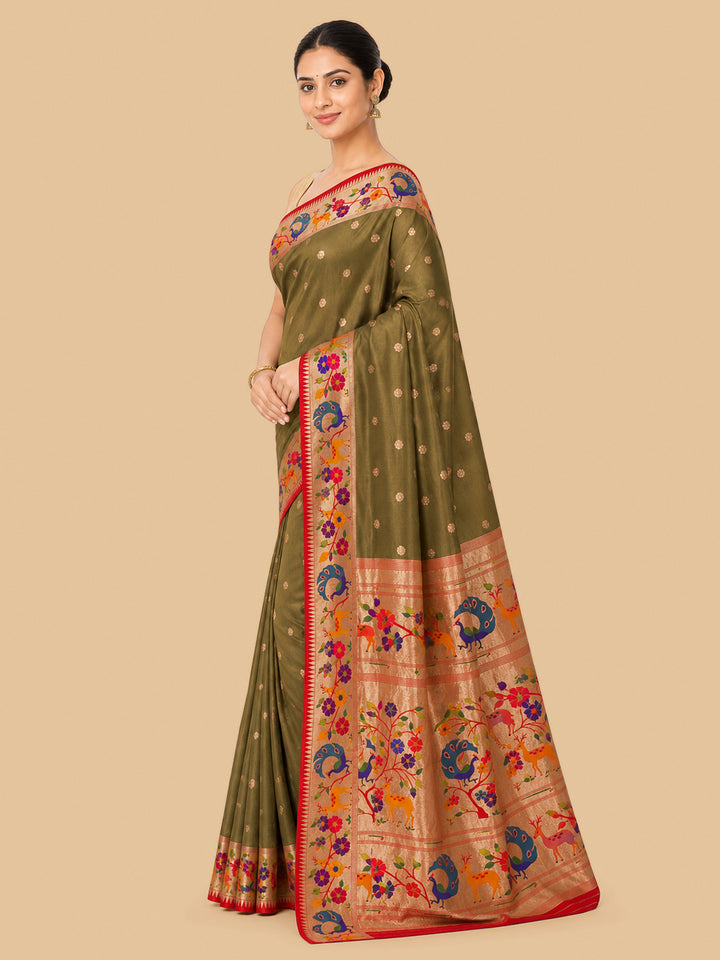 Mehandi Woven Design Art Silk Saree