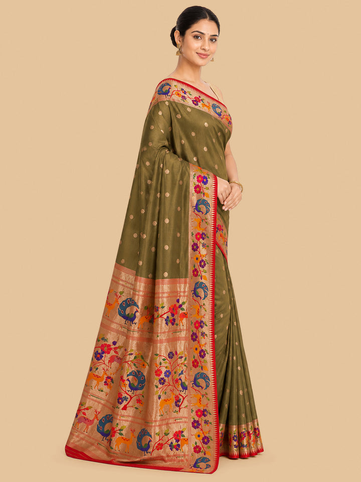 Mehandi Woven Design Art Silk Saree