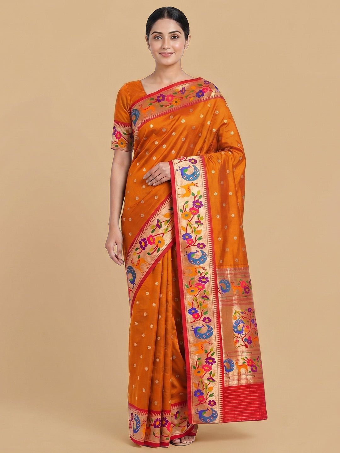 Orange Woven Design Art Silk Saree