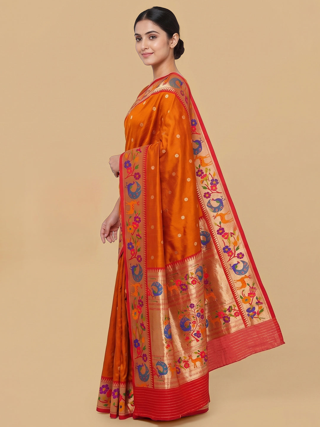 Orange Woven Design Art Silk Saree