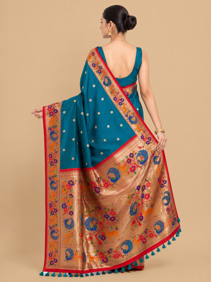 Peacock-Blue Woven Design Art Silk Saree