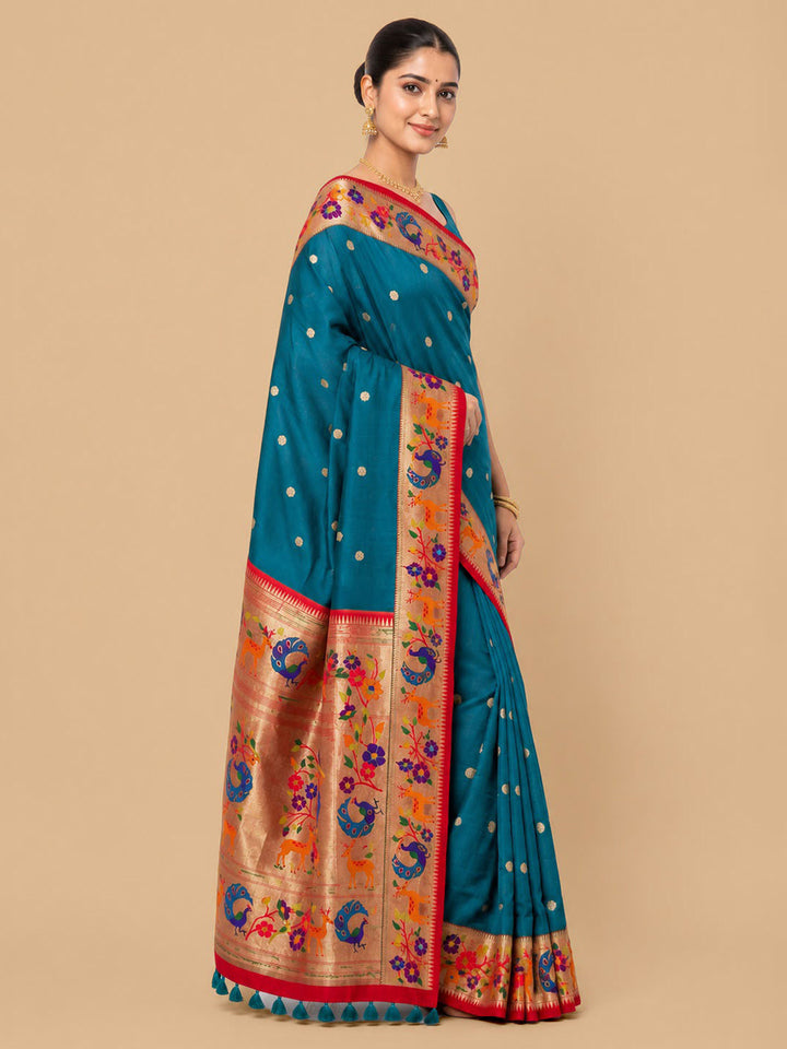 Peacock-Blue Woven Design Art Silk Saree