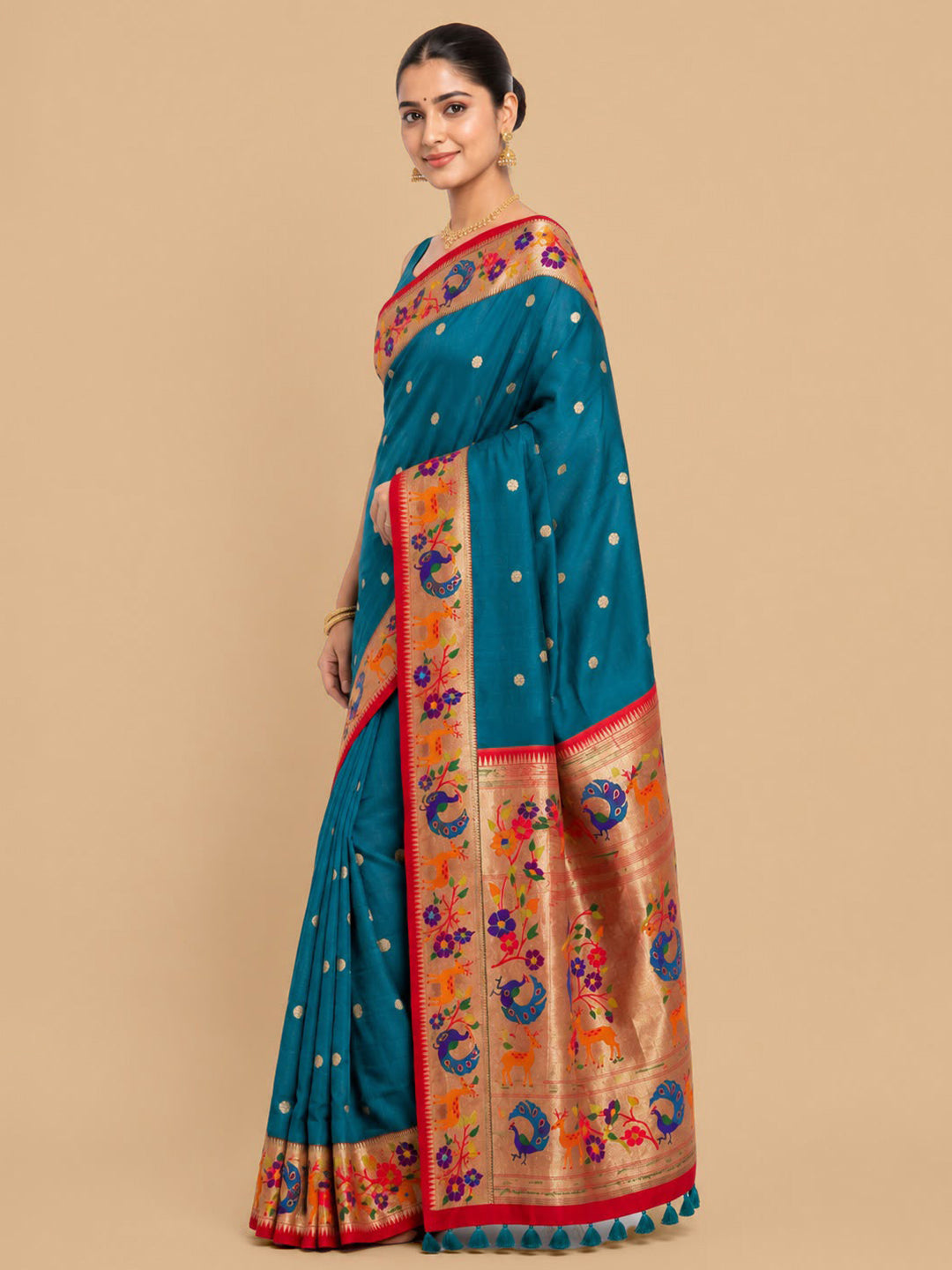 Peacock-Blue Woven Design Art Silk Saree