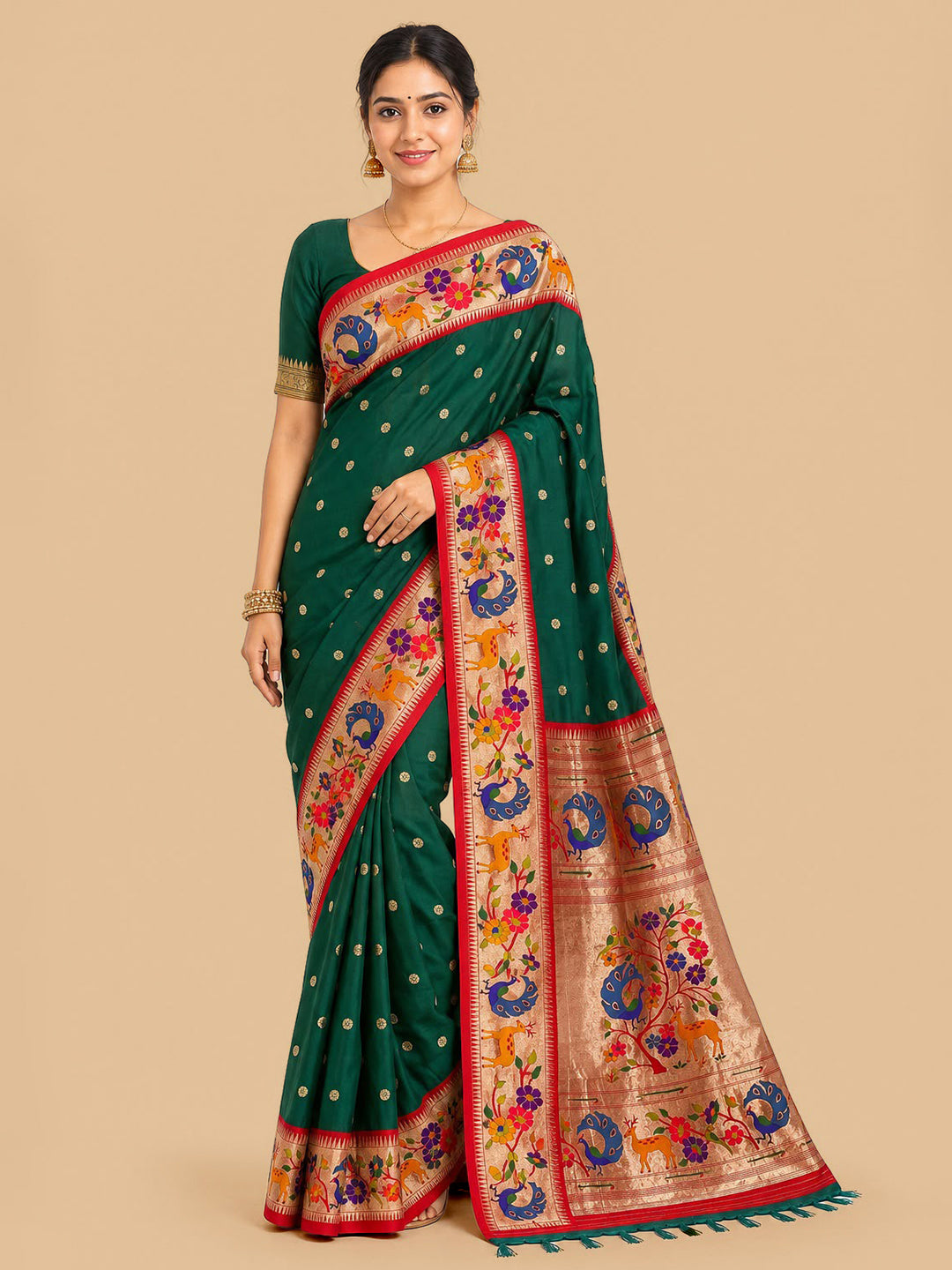 Rama-Green Woven Design Art Silk Saree