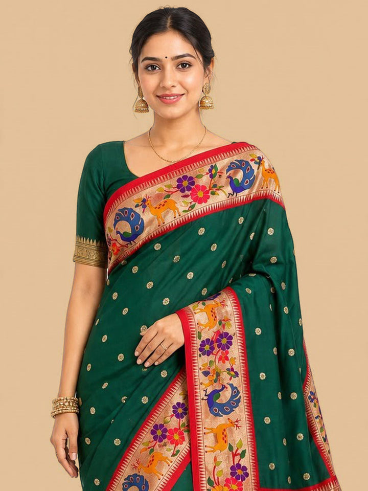 Rama-Green Woven Design Art Silk Saree