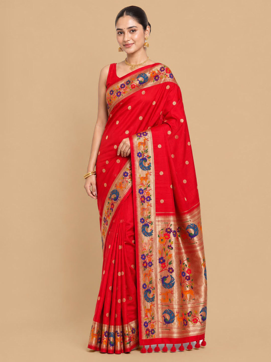 Red Woven Design Art Silk Saree