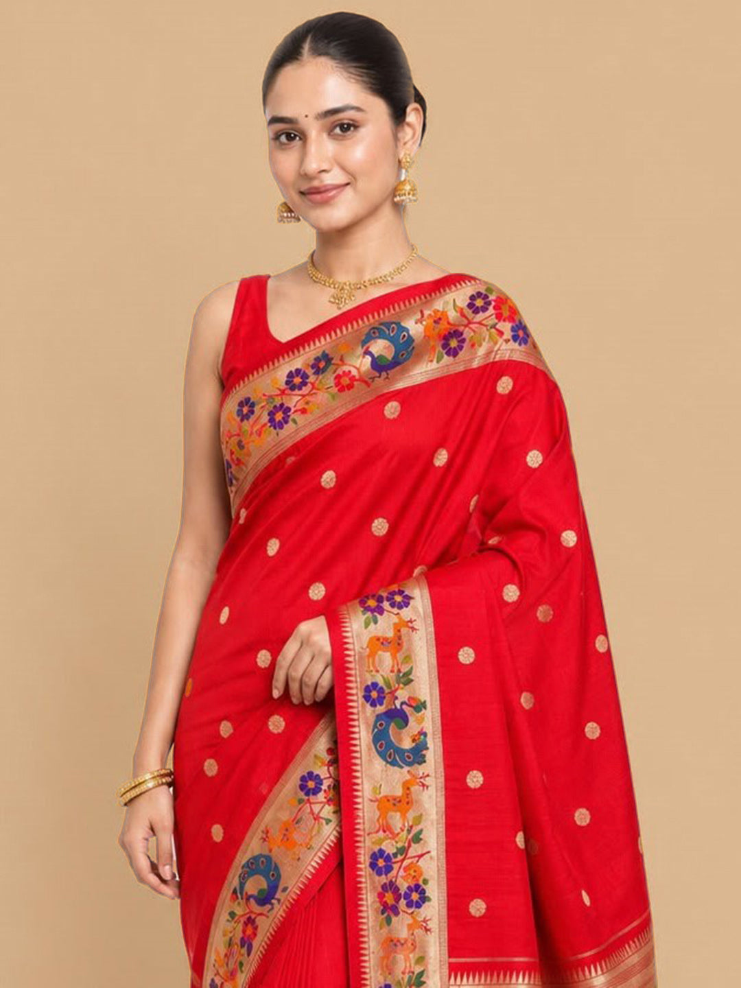 Red Woven Design Art Silk Saree