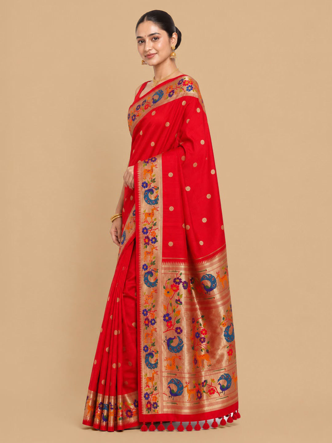 Red Woven Design Art Silk Saree