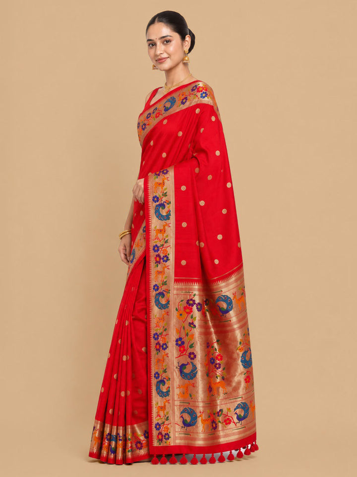 Red Woven Design Art Silk Saree