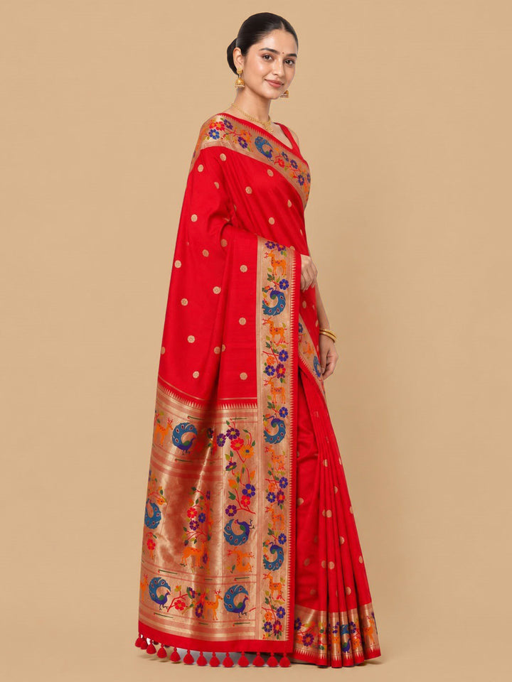 Red Woven Design Art Silk Saree