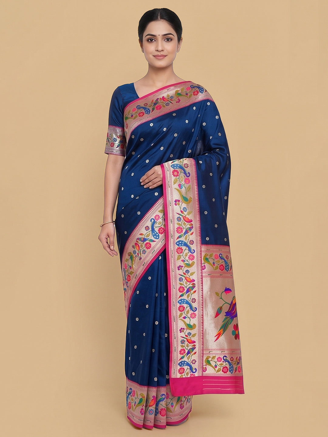 Navy-Blue Woven Design Art Silk Saree