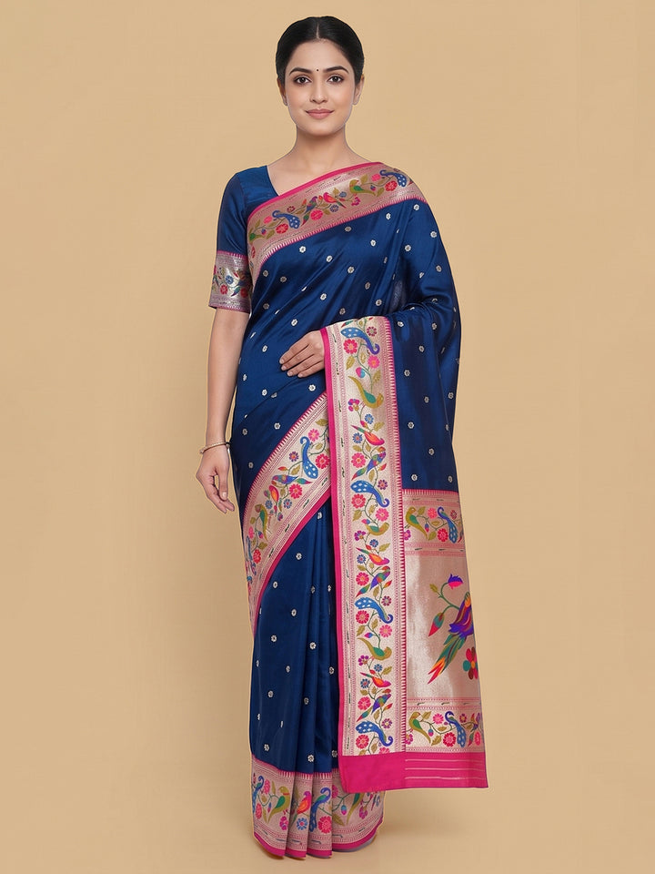 Navy-Blue Woven Design Art Silk Saree
