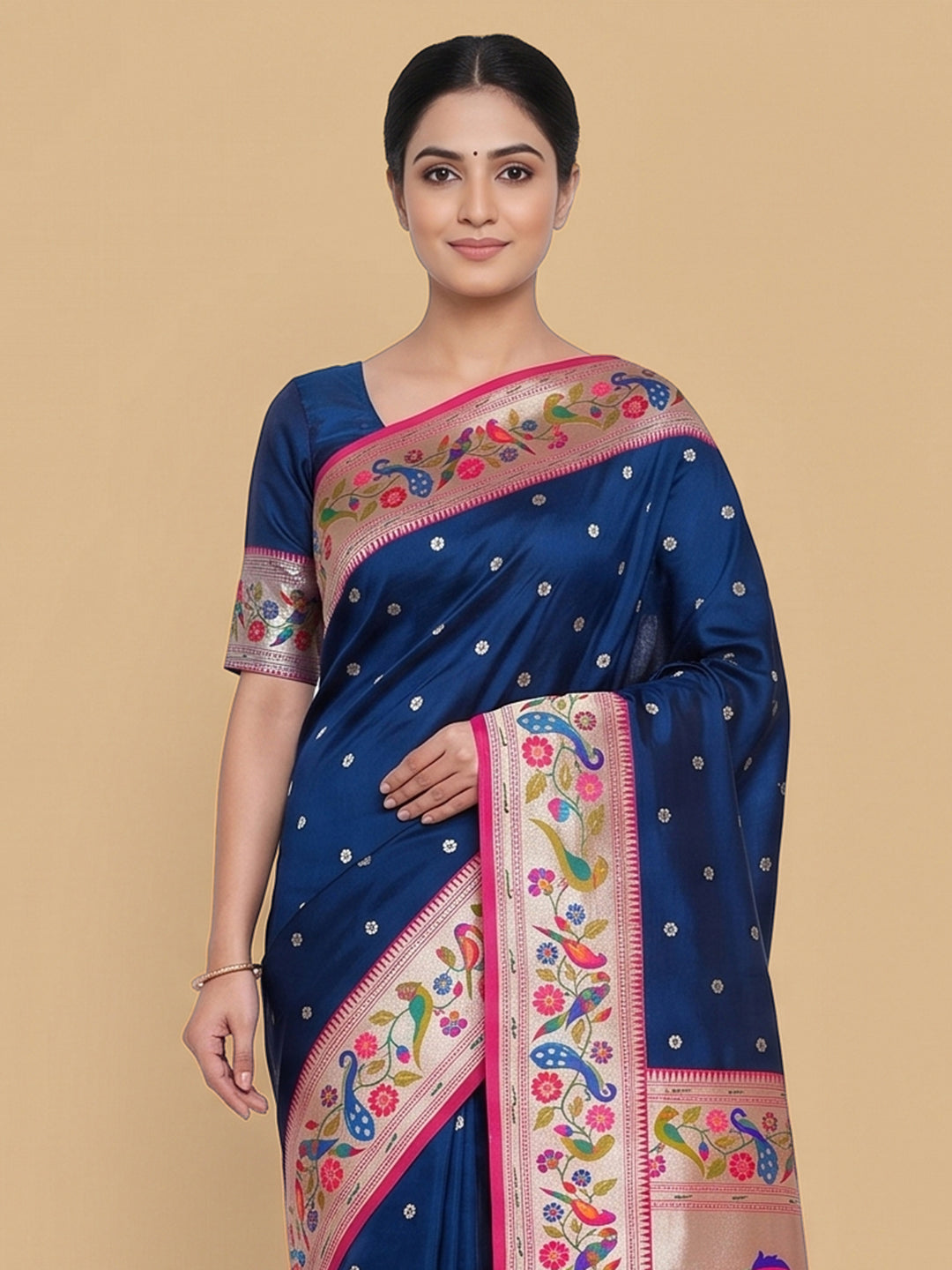 Navy-Blue Woven Design Art Silk Saree