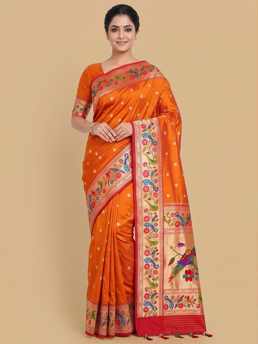 Orange Woven Design Art Silk Saree