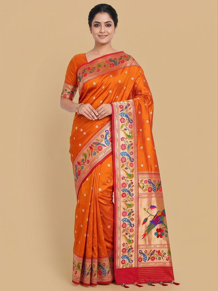 Orange Woven Design Art Silk Saree