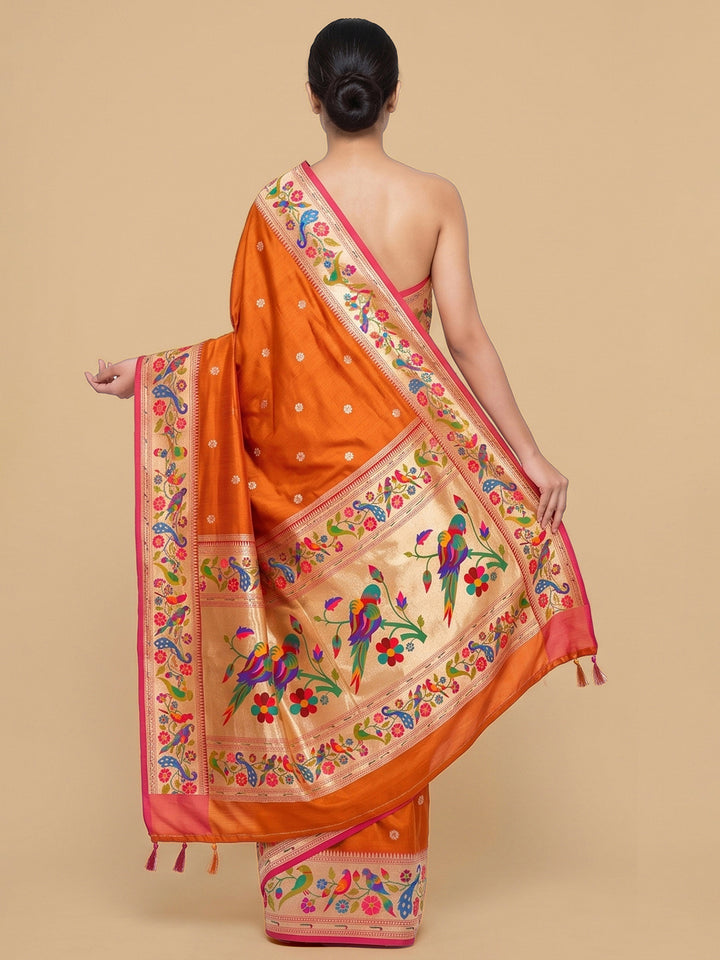 Orange Woven Design Art Silk Saree