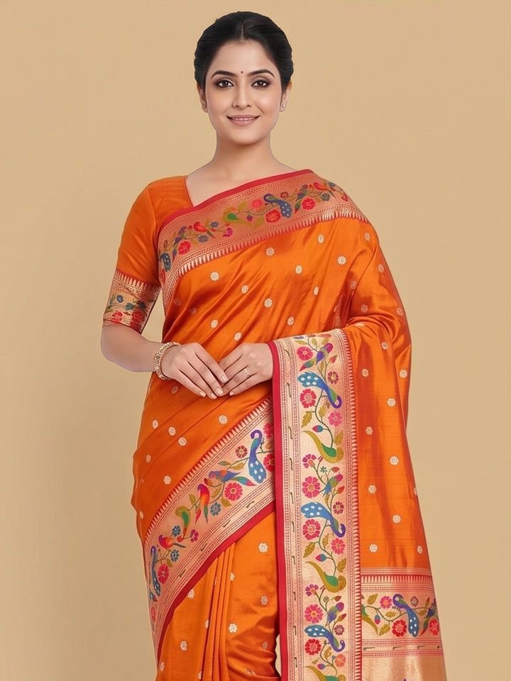 Orange Woven Design Art Silk Saree