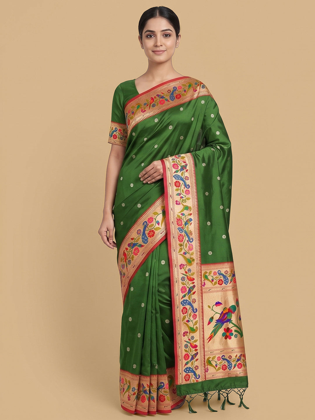 Rama-Green Woven Design Art Silk Saree