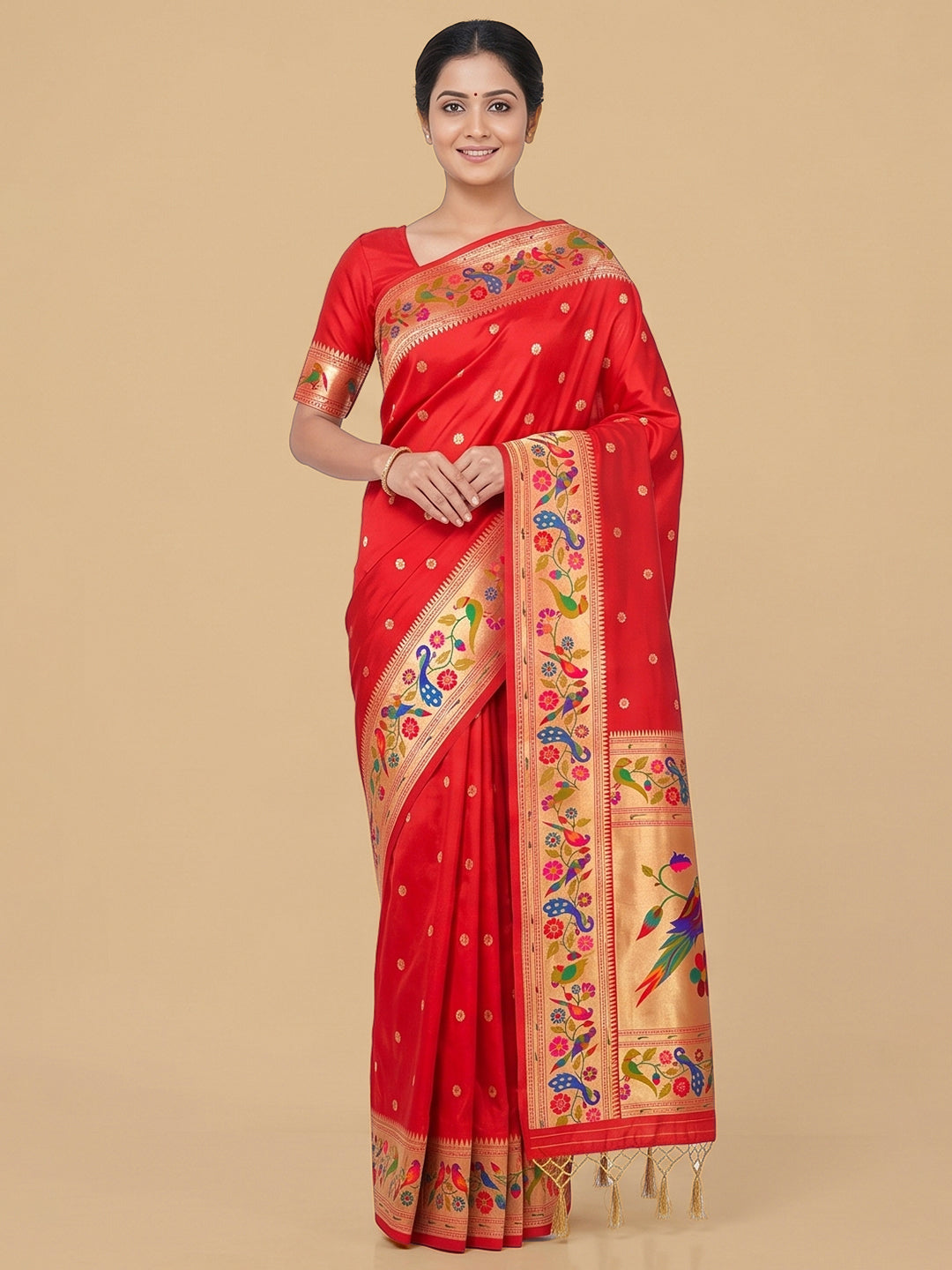 Red Woven Design Art Silk Saree
