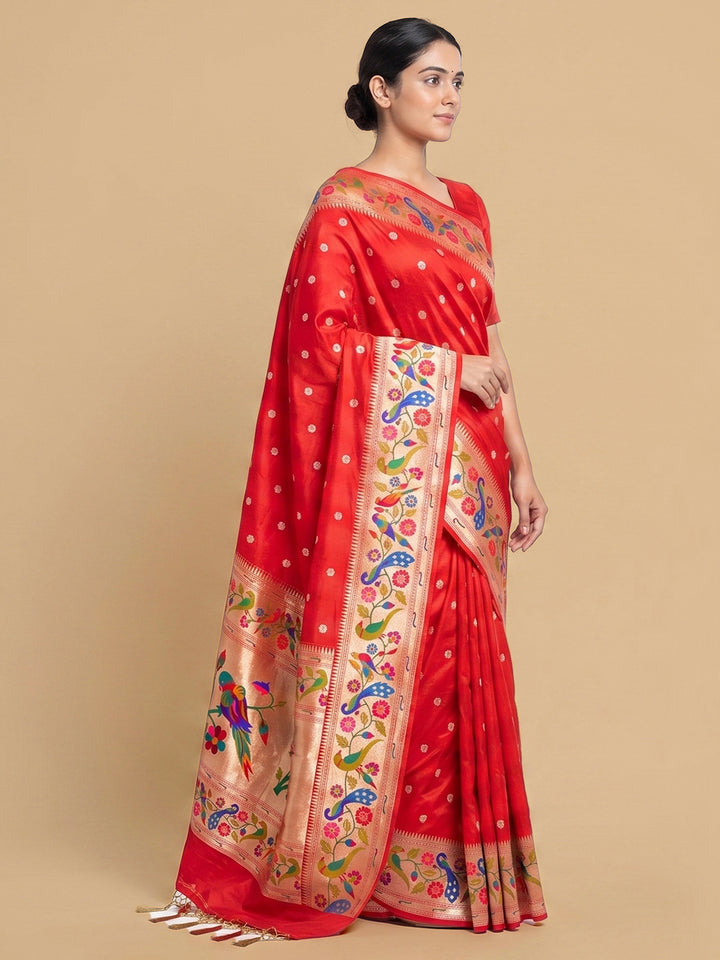Red Woven Design Art Silk Saree