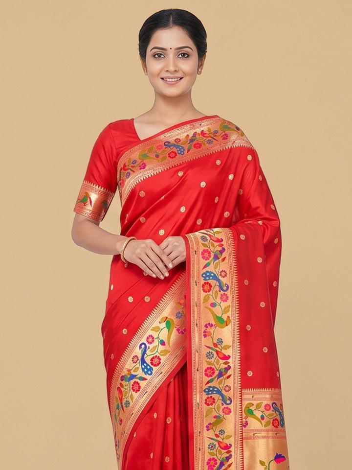 Red Woven Design Art Silk Saree