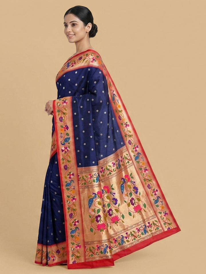 Navy-Blue Woven Design Art Silk Saree