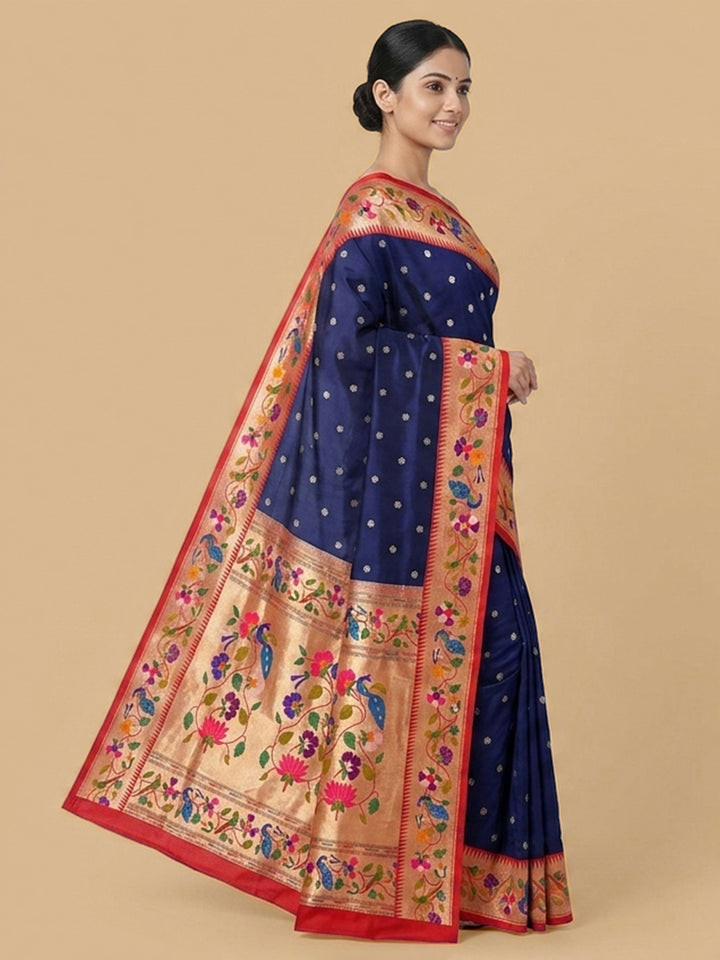 Navy-Blue Woven Design Art Silk Saree