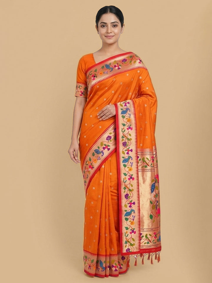 Orange Woven Design Art Silk Saree